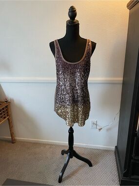 Express Sequin Ombre Tank Top -Brown to Gold